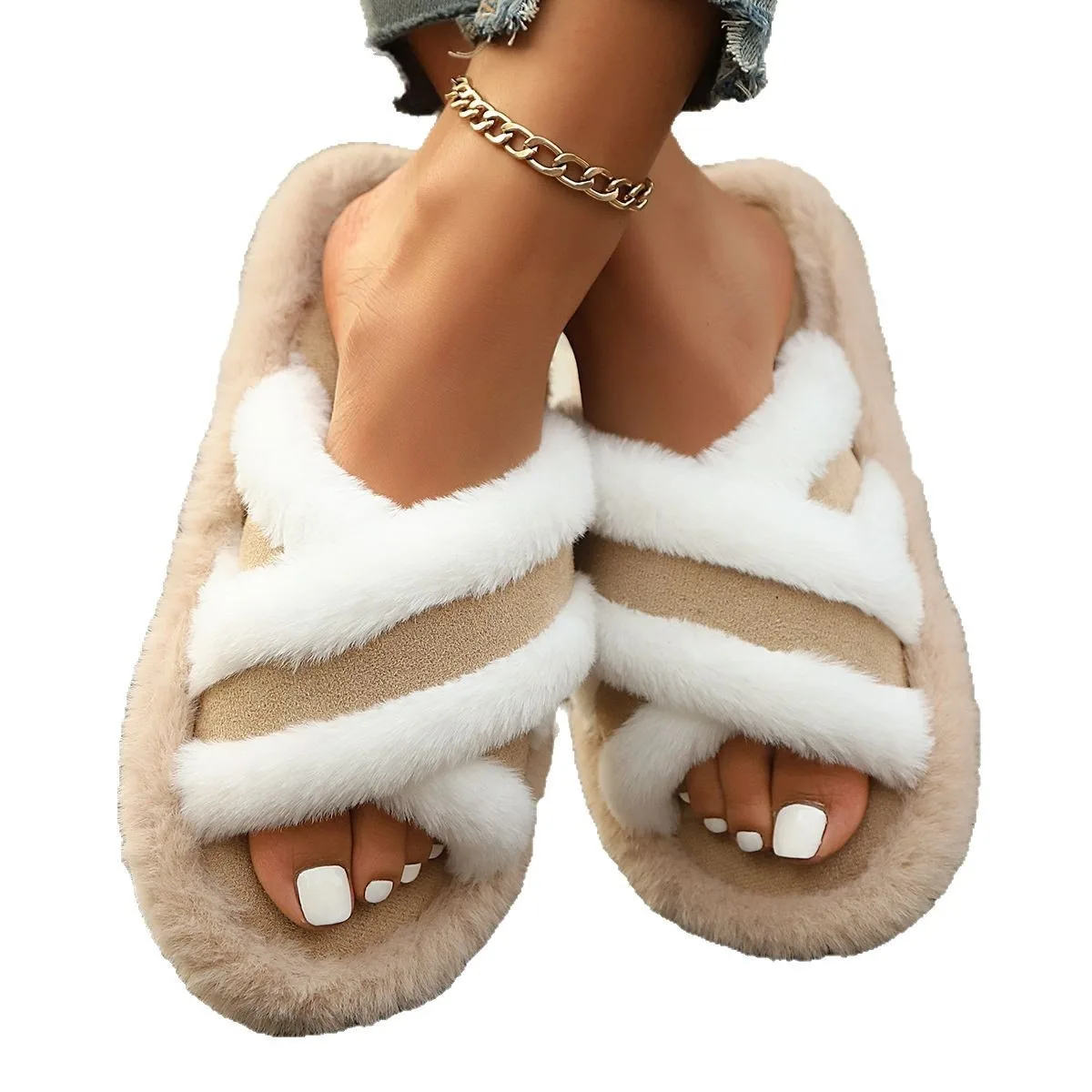 2025 new fluffy shoes home women's fluffy autumn and winter indoor fashion casual flat comfortable warm shoes women's clothing - Image 4