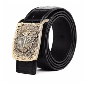 VVBrown male belt brass youth middle-aged business Plate buckles men belt Smooth buckle men crocodile belt