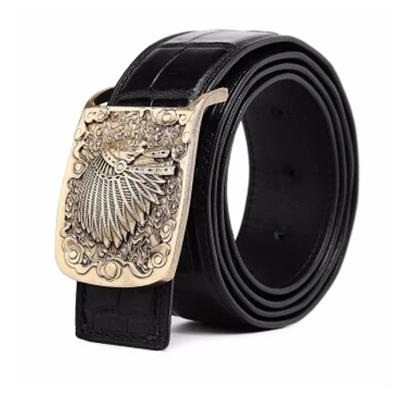 VVBrown male belt brass youth middle-aged business Plate buckles men belt Smooth buckle men crocodile belt
