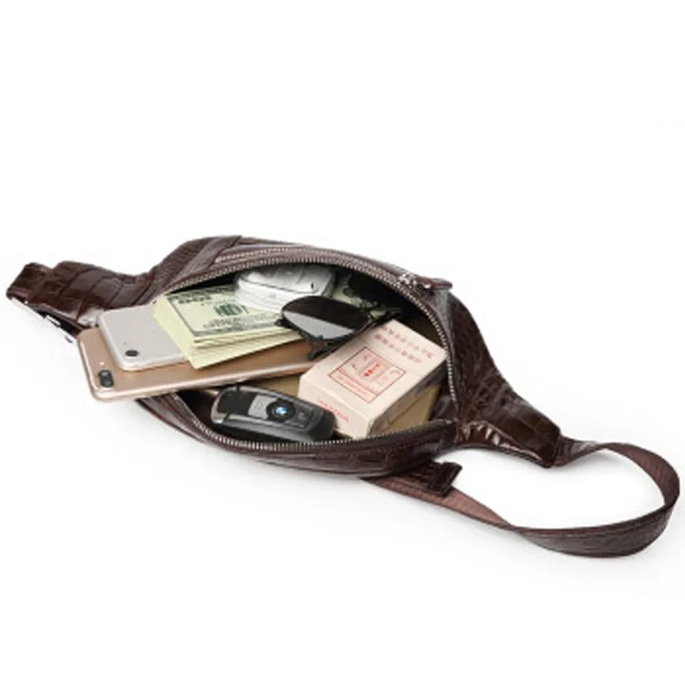 PUGETE new crocodile leather male bag large capacity outdoor leisure fashion Men waist bag new leisure men bag black - Image 5