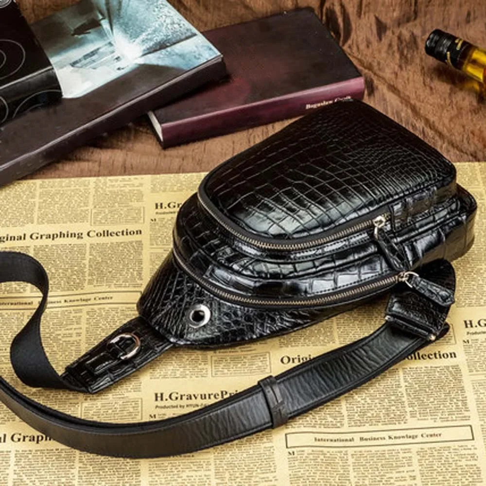 lukani 2025 new crocodile Chest bag male leisure Vertical section men Chest bag One shoulder bag Men crocodile bags - Image 5