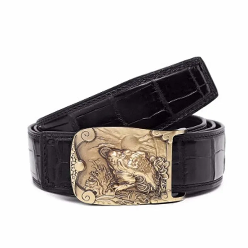 VVBrown male crocodile belt Plate buckles men belts business leisure Smooth buckle - Image 2