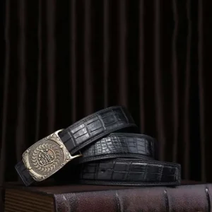 VVBrown crocodile male belt brass Plate buckles youth business men belt Smooth buckle belts