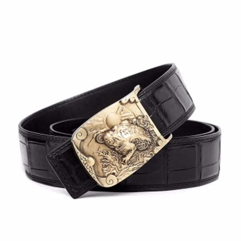 VVBrown male crocodile belt Plate buckles men belts business leisure Smooth buckle