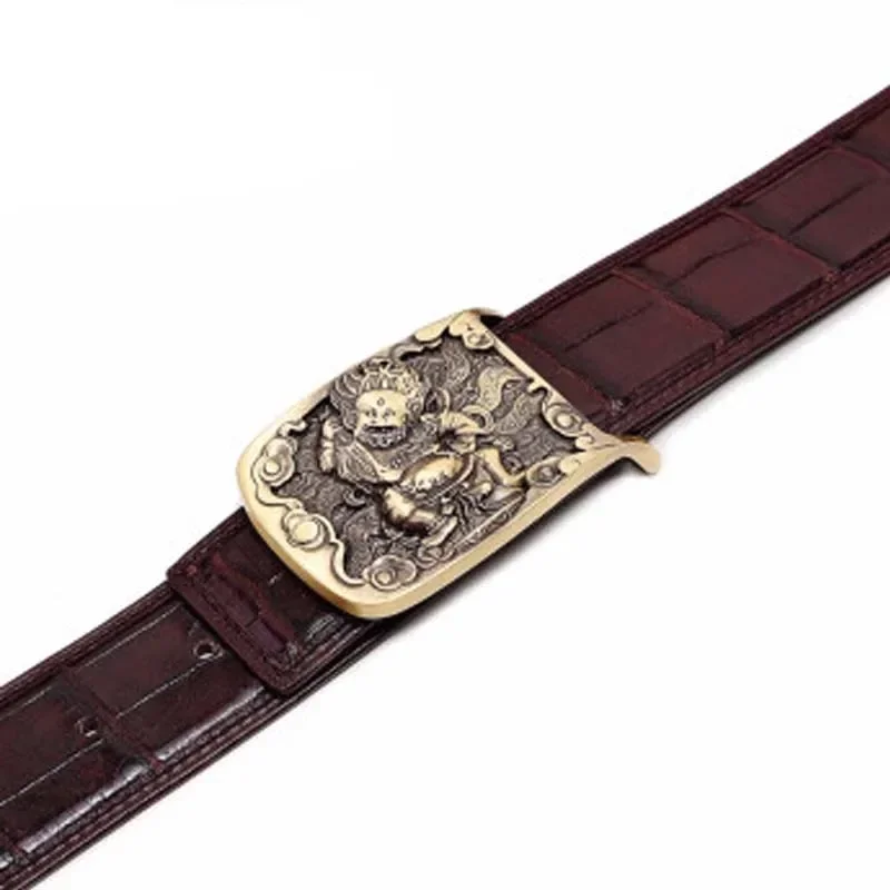 VVBrown male crocodile men belt brass Smooth buckle belts youth business Plate buckles men belt crocodile belt - Image 2