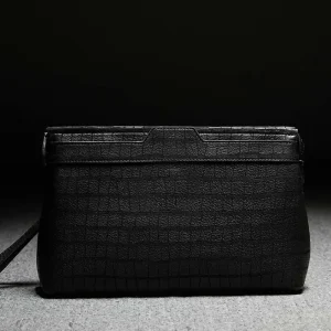 ourui deerskin men clutch bag black Genuine deerskin leather large capacity men hand bag male bag 30cm-20cm-6cm
