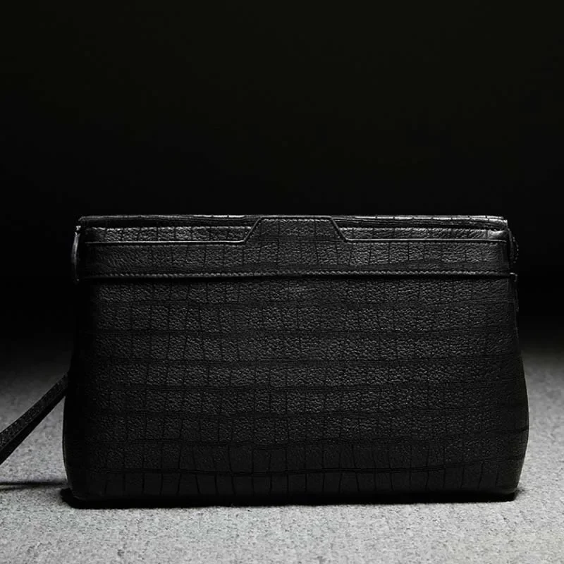 ourui deerskin men clutch bag black Genuine deerskin leather large capacity men hand bag male bag 30cm-20cm-6cm