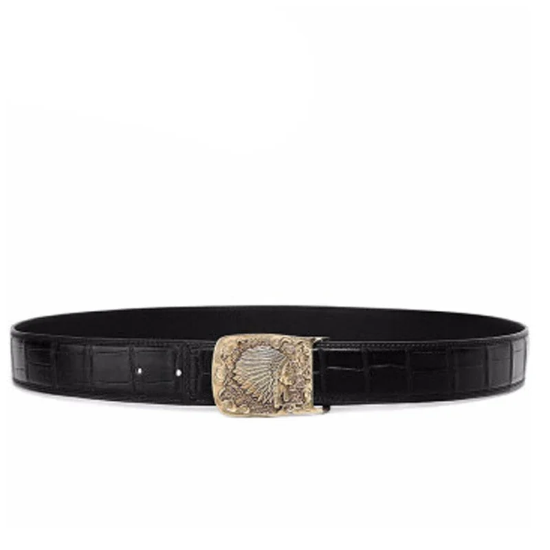 VVBrown male belt brass youth middle-aged business Plate buckles men belt Smooth buckle men crocodile belt - Image 2
