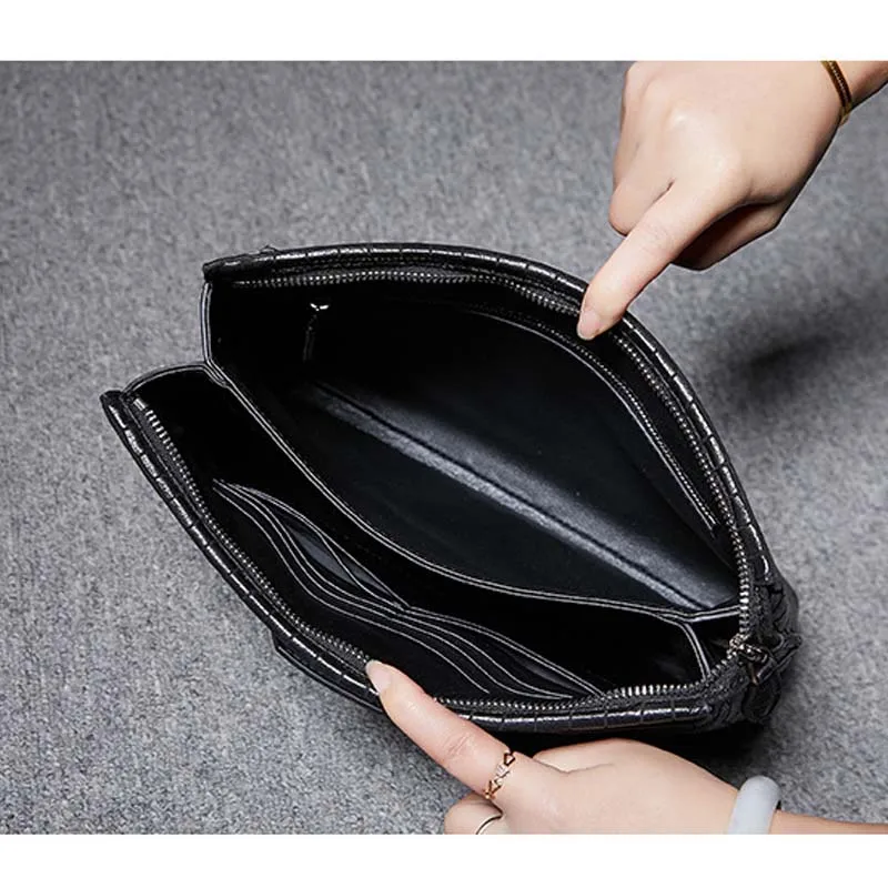 ourui deerskin men clutch bag black Genuine deerskin leather large capacity men hand bag male bag 30cm-20cm-6cm - Image 4