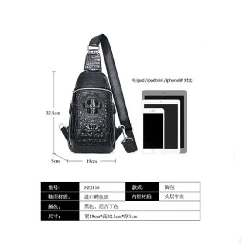 afanzhe crocodile leather male chest bag Cross-body bag business leisure large capacity crocodile men bag - Image 3