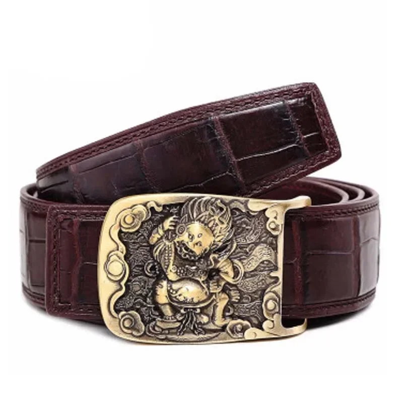 VVBrown male crocodile men belt brass Smooth buckle belts youth business Plate buckles men belt crocodile belt - Image 6