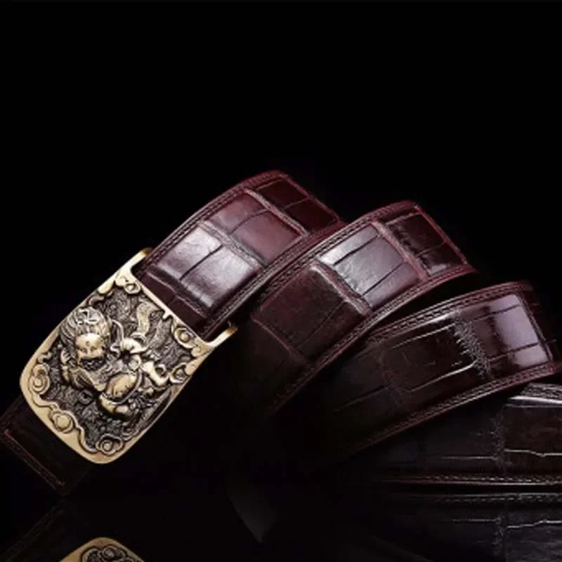 VVBrown male crocodile men belt brass Smooth buckle belts youth business Plate buckles men belt crocodile belt - Image 3