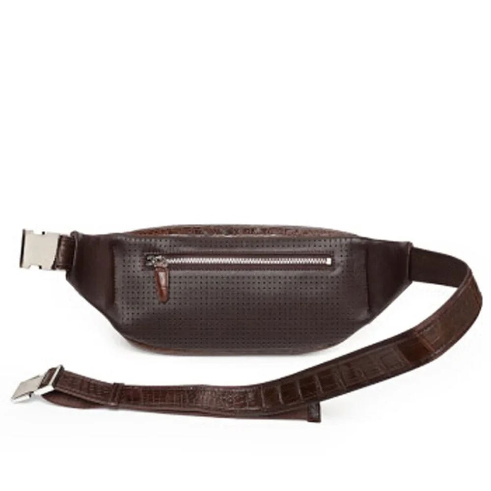 PUGETE new crocodile leather male bag large capacity outdoor leisure fashion Men waist bag new leisure men bag black - Image 2