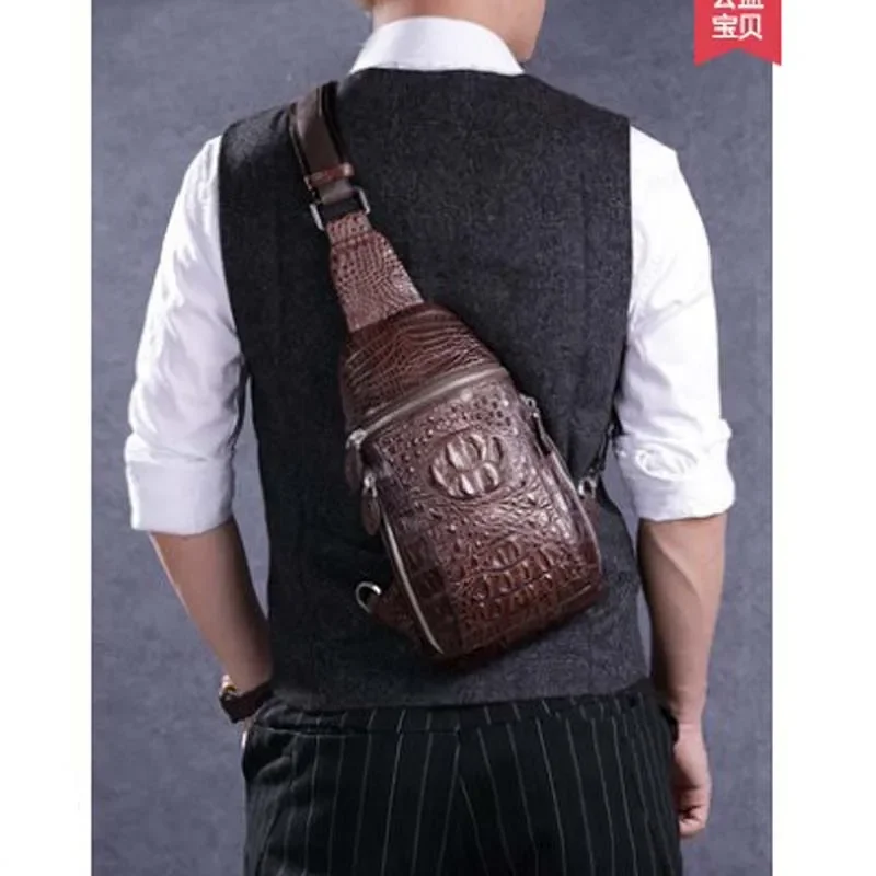 afanzhe crocodile leather male chest bag Cross-body bag business leisure large capacity crocodile men bag - Image 5