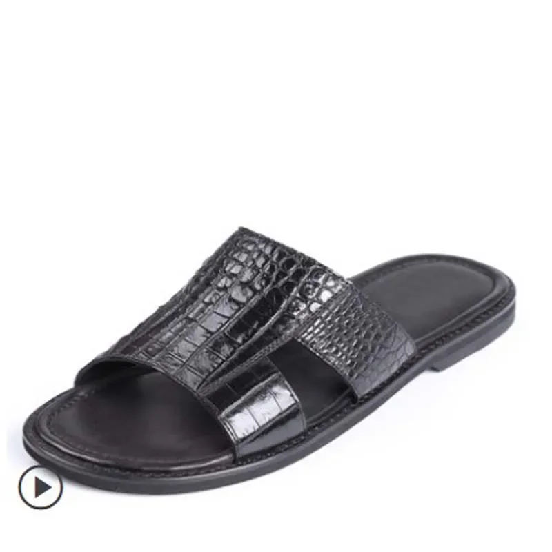 gete New men slippers flip-flops casual crocodile leather sandals men flip-flops crocodile slipper men shoes - Image 4