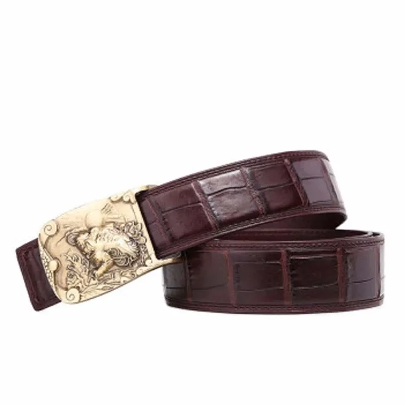 VVBrown male crocodile belt Plate buckles men belts business leisure Smooth buckle - Image 5