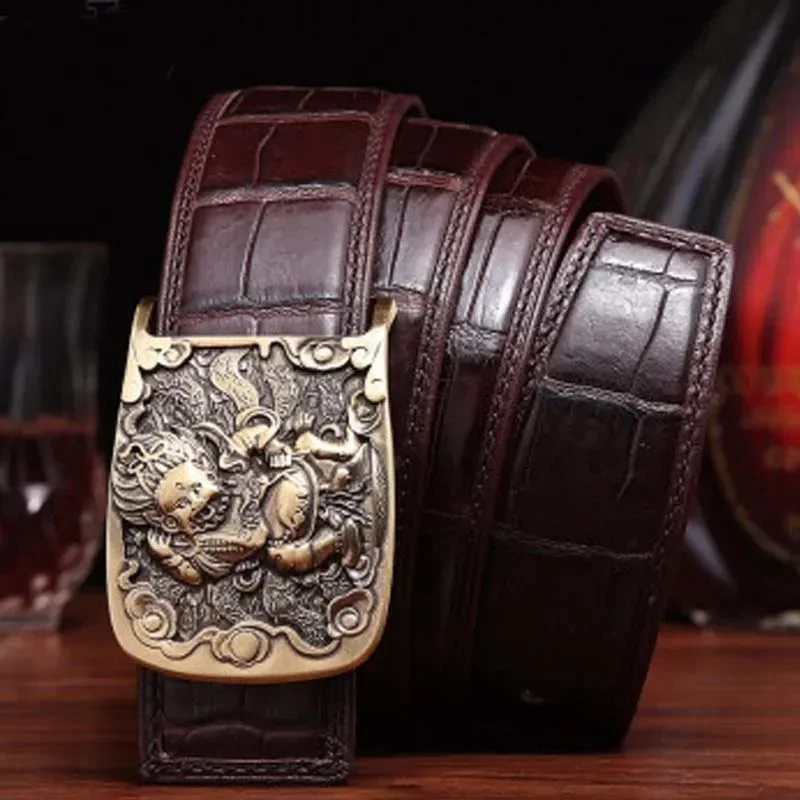 VVBrown male crocodile men belt brass Smooth buckle belts youth business Plate buckles men belt crocodile belt - Image 5