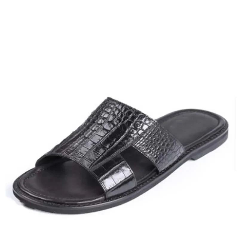 gete New men slippers flip-flops casual crocodile leather sandals men flip-flops crocodile slipper men shoes
