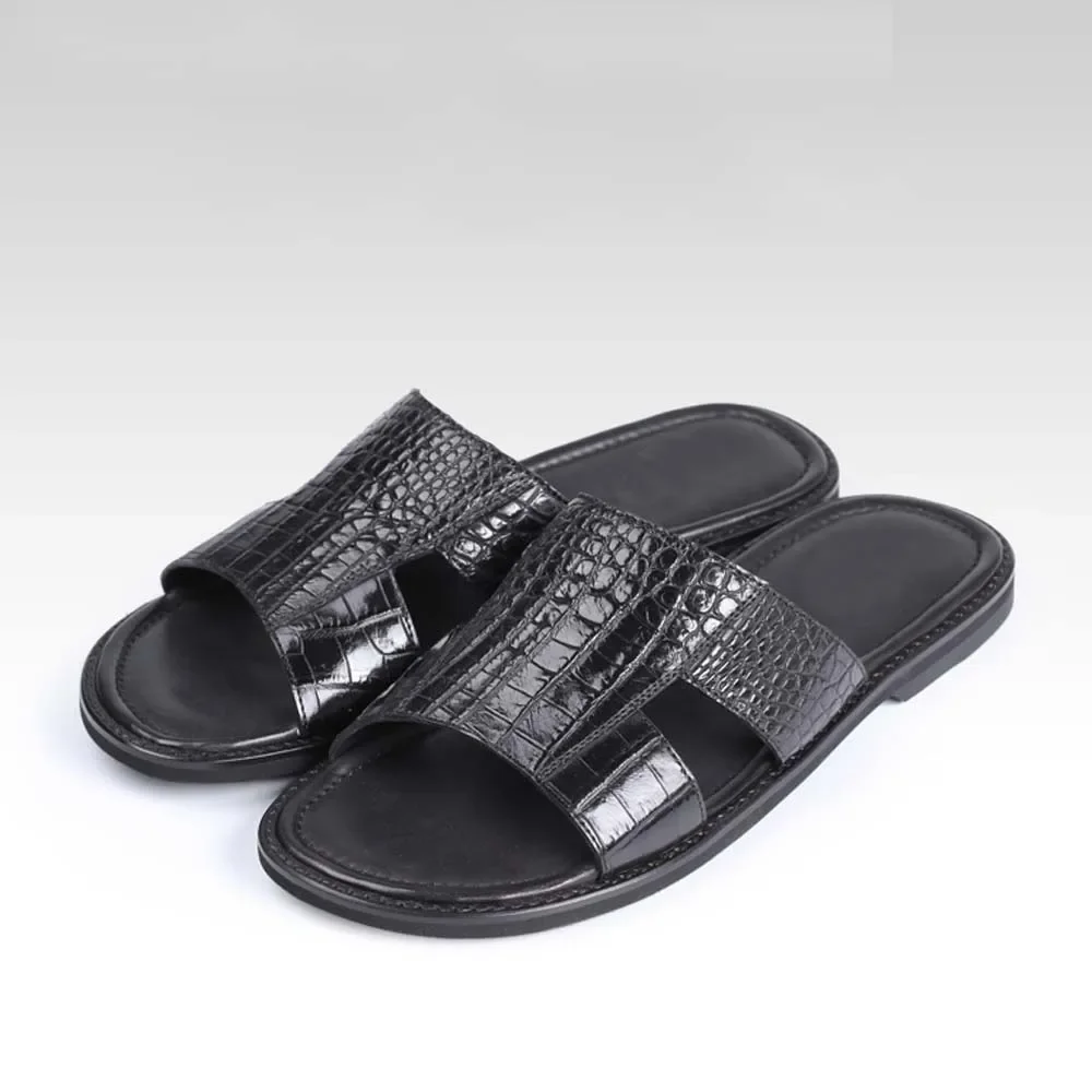 gete New men slippers flip-flops casual crocodile leather sandals men flip-flops crocodile slipper men shoes - Image 2