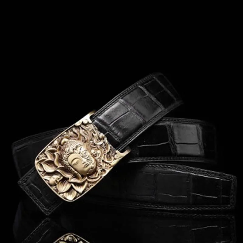 VVBrown new crocodile male men belt brass Smooth buckle crocodil belt Plate buckles business leisure brown - Image 5