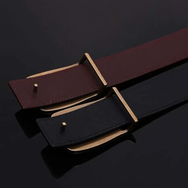 VVBrown new crocodile male men belt brass Smooth buckle crocodil belt Plate buckles business leisure brown - Image 2