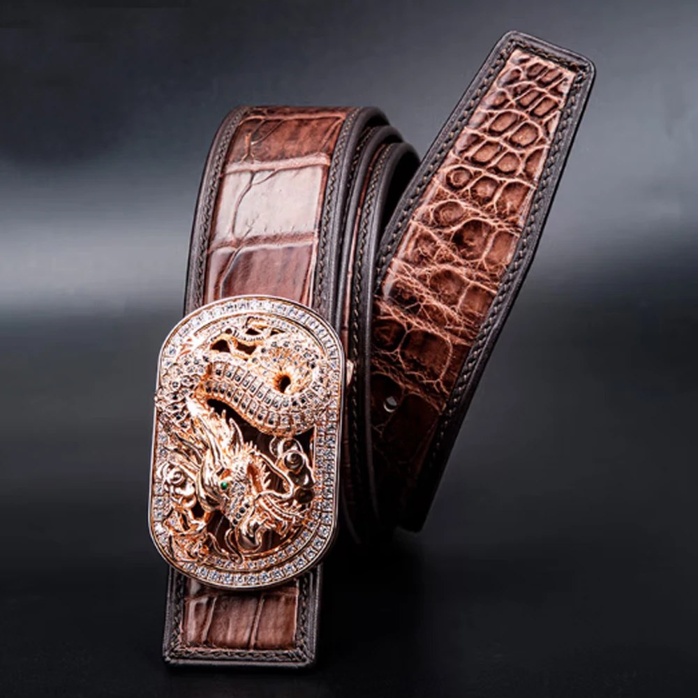 Yinshang new arrival Crocodile Belt Men Stainless Steel Buckle belt for male Dragon Head Smooth Buckle Belt Men'Pants Belt - Image 4