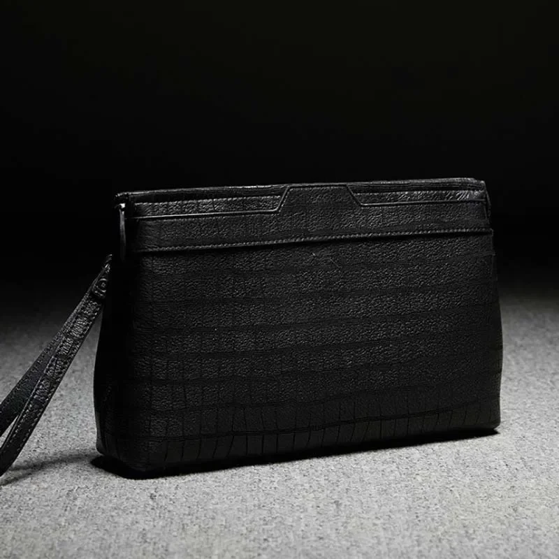 ourui deerskin men clutch bag black Genuine deerskin leather large capacity men hand bag male bag 30cm-20cm-6cm - Image 2