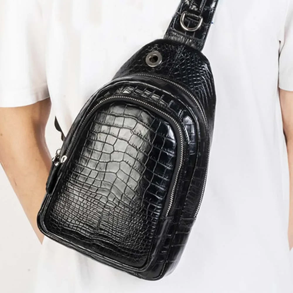 lukani 2025 new crocodile Chest bag male leisure Vertical section men Chest bag One shoulder bag Men crocodile bags - Image 2