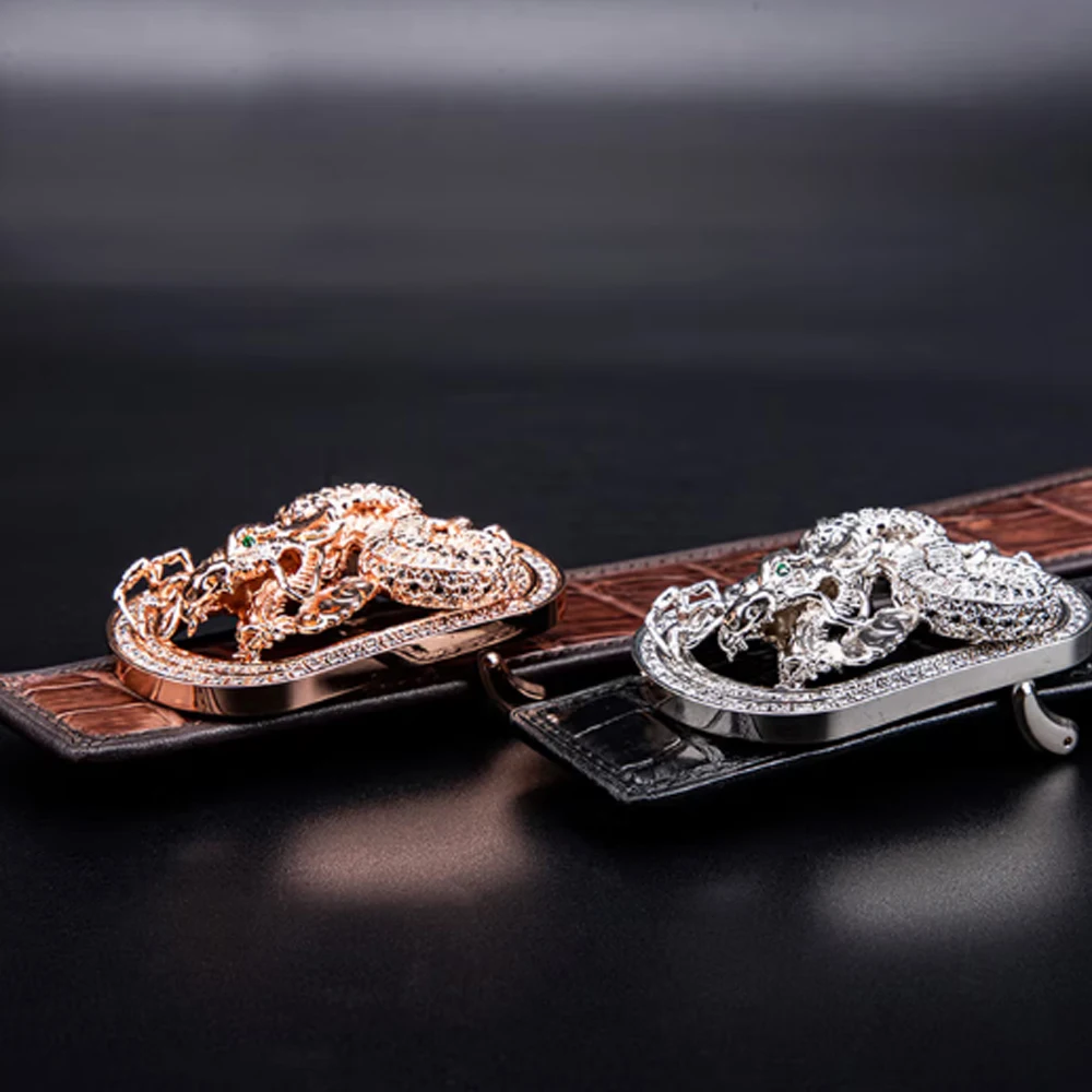Yinshang new arrival Crocodile Belt Men Stainless Steel Buckle belt for male Dragon Head Smooth Buckle Belt Men'Pants Belt - Image 3