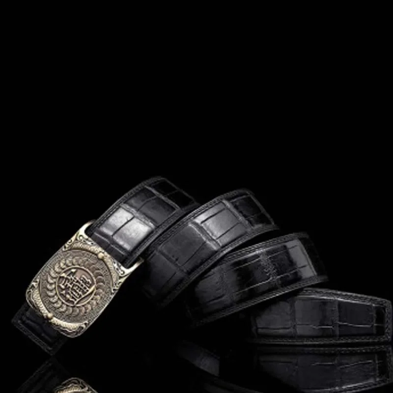 VVBrown crocodile male belt brass Plate buckles youth business men belt Smooth buckle belts - Image 5