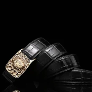 VVBrown new crocodile male men belt brass Smooth buckle crocodil belt Plate buckles business leisure brown