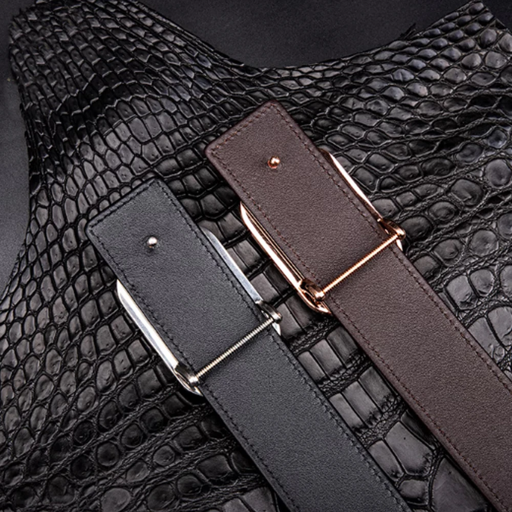 Yinshang new arrival Crocodile Belt Men Stainless Steel Buckle belt for male Dragon Head Smooth Buckle Belt Men'Pants Belt - Image 2