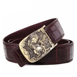 VVBrown male crocodile men belt brass Smooth buckle belts youth business Plate buckles men belt crocodile belt