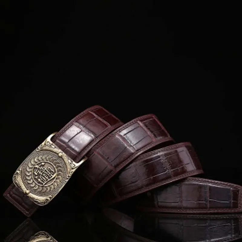 VVBrown crocodile male belt brass Plate buckles youth business men belt Smooth buckle belts - Image 6