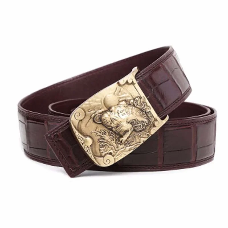 VVBrown male crocodile belt Plate buckles men belts business leisure Smooth buckle - Image 3