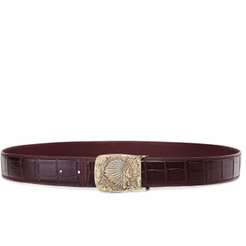 VVBrown male belt brass youth middle-aged business Plate buckles men belt Smooth buckle men crocodile belt - Image 4