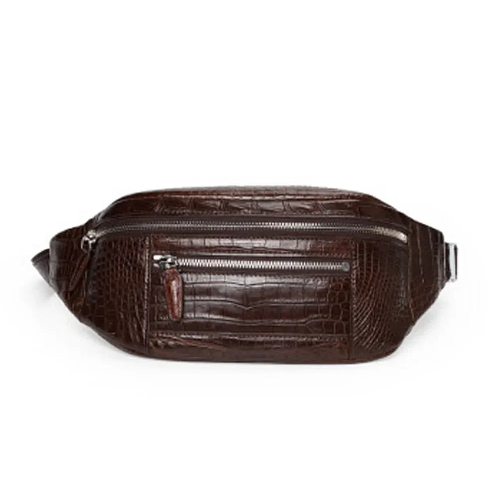 PUGETE new crocodile leather male bag large capacity outdoor leisure fashion Men waist bag new leisure men bag black