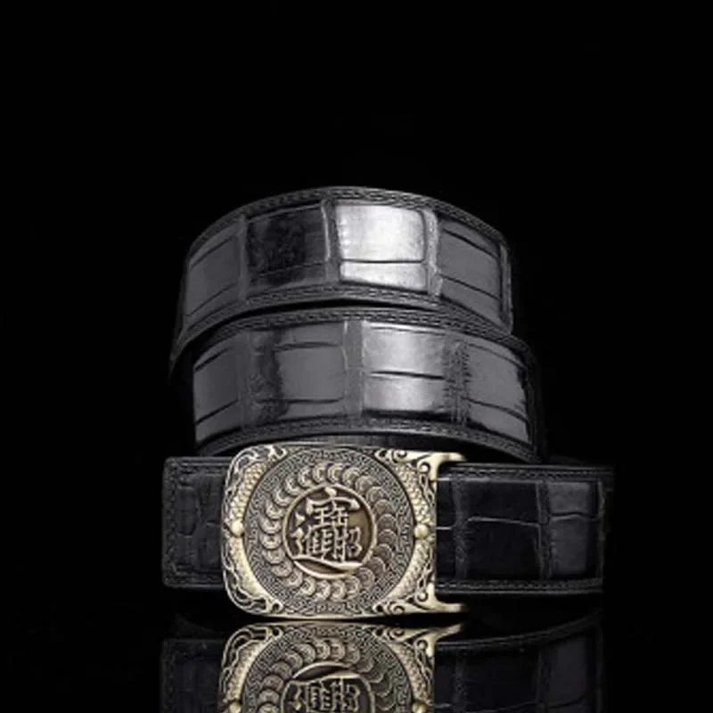 VVBrown crocodile male belt brass Plate buckles youth business men belt Smooth buckle belts - Image 2