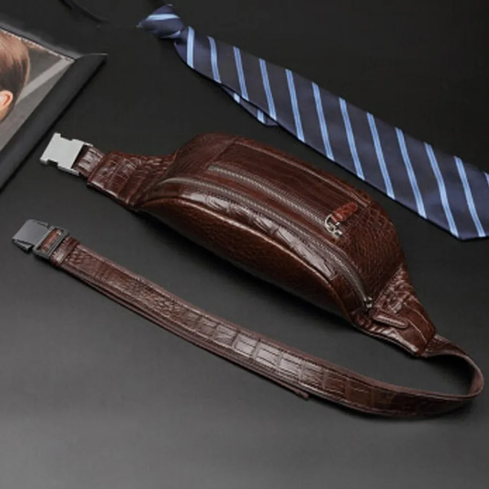 PUGETE new crocodile leather male bag large capacity outdoor leisure fashion Men waist bag new leisure men bag black - Image 4