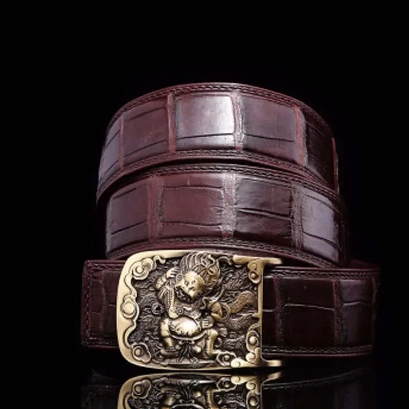 VVBrown male crocodile men belt brass Smooth buckle belts youth business Plate buckles men belt crocodile belt - Image 4