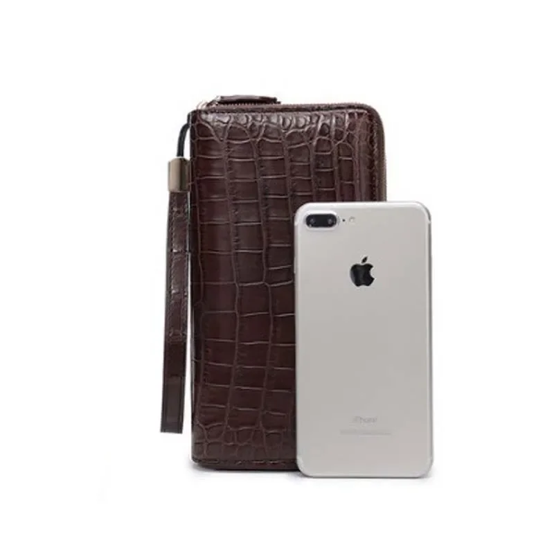 weitasi new Crocodile leather men's bag leisure large capacity double zipper handbag men crocodile wallet - Image 4