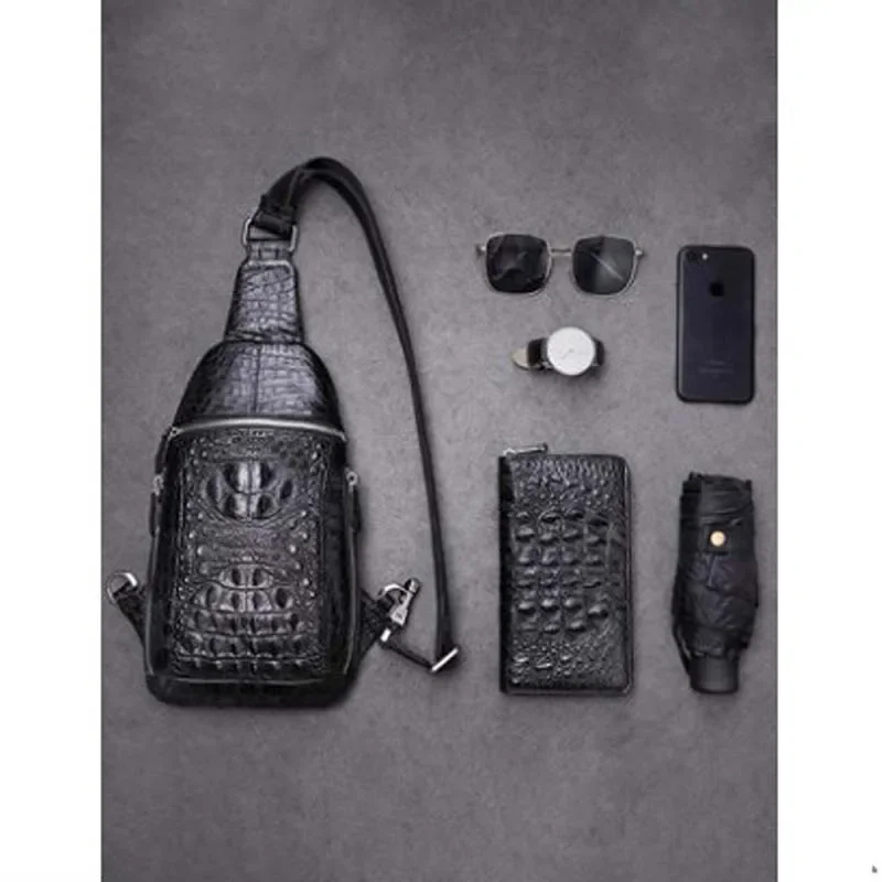 afanzhe crocodile leather male chest bag Cross-body bag business leisure large capacity crocodile men bag - Image 2