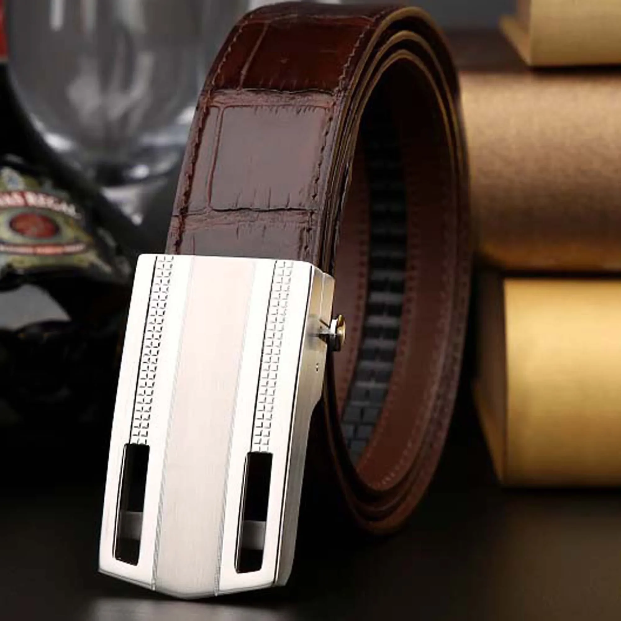 linshe new arrival crocodile men belt Automatic buckle men belt new leisure male belts men crocodile belt - Image 3
