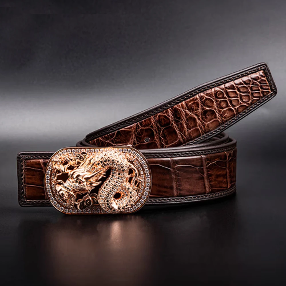 Yinshang new arrival Crocodile Belt Men Stainless Steel Buckle belt for male Dragon Head Smooth Buckle Belt Men'Pants Belt - Image 5